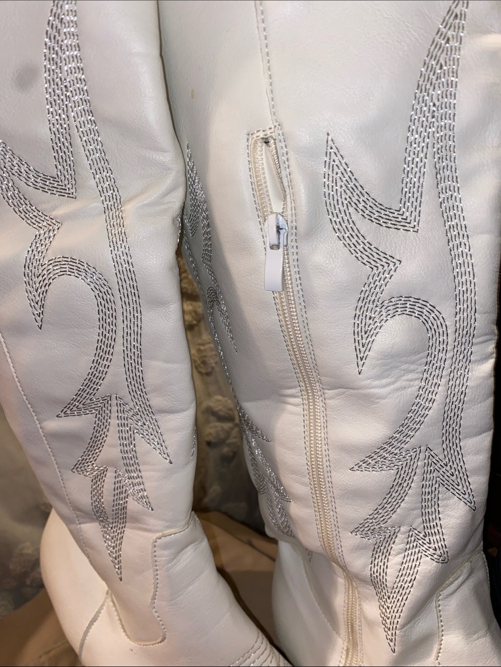 White Embroidered Knee-High Western Boots - Picture 8 of 9